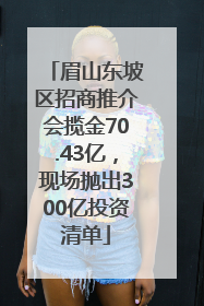 眉山东坡区招商推介会揽金70.43亿，现场抛出300亿投资清单